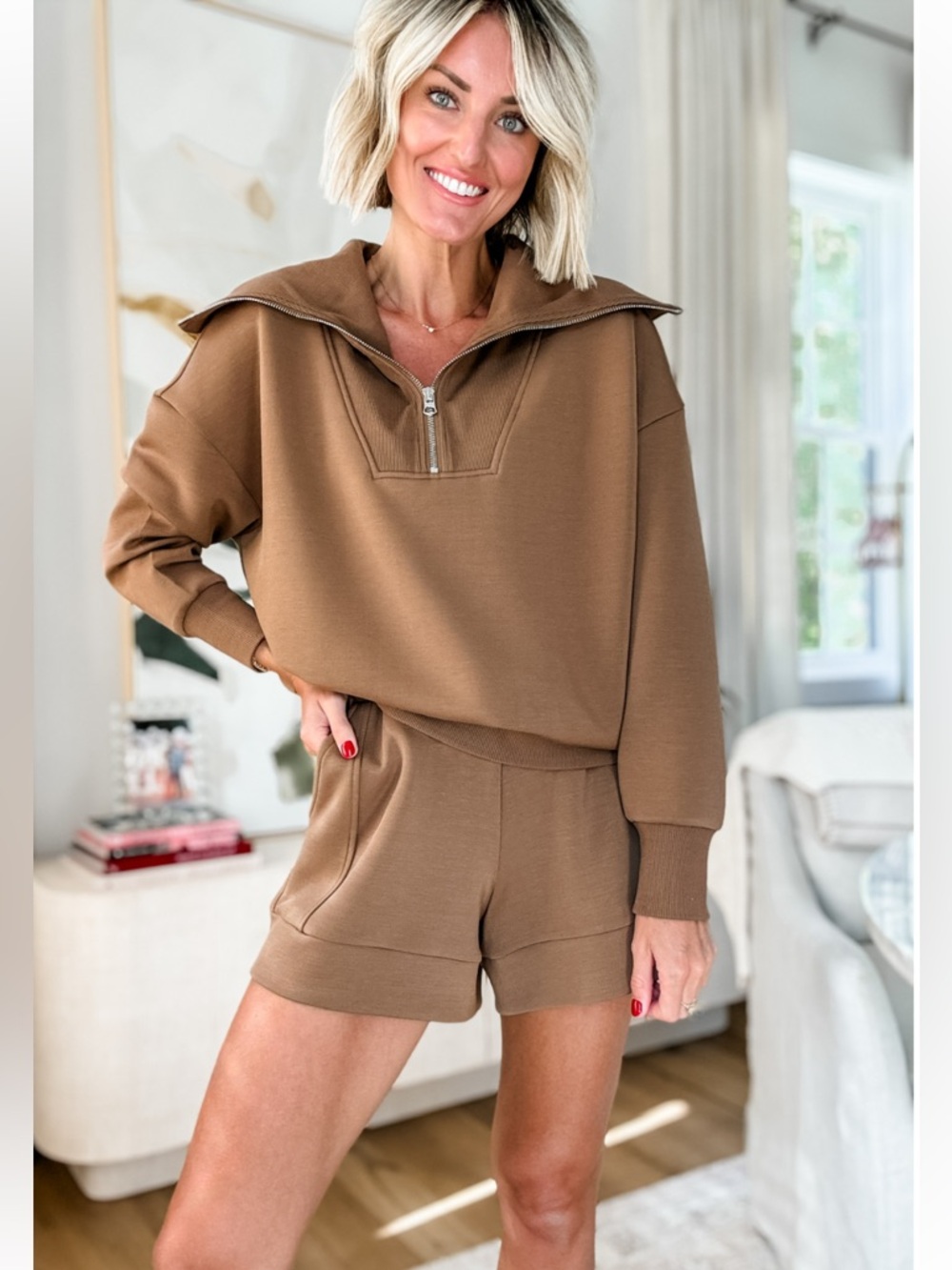 VARLEY Catherine Half-Zip Sweatshirt In Golden Bronze Size M